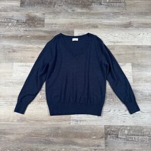 Paloma Wool Navy Merino Wool V Neck Sweater Minimalist Chic